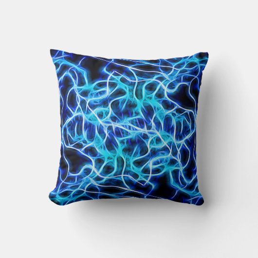電気ネオンブルーテスラコイル稲妻 クッション (正面)