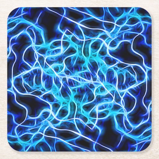 電気ネオンブルーテスラコイル稲妻 スクエアペーパーコースター (正面)