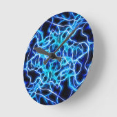 電気ネオンブルーテスラコイル稲妻 ラウンド壁時計 (傾斜)