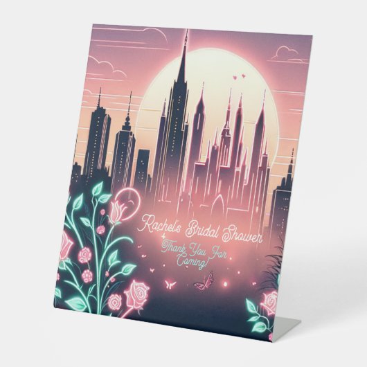 電気バラ未来的ネオンブライダルシャワー 台座サイン (正面)