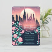 電気バラ未来的ネオンブライダルシャワー 招待状 (スタンド正面)