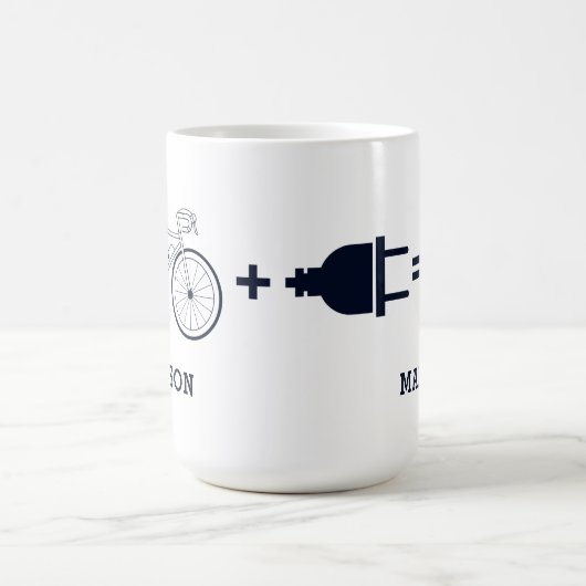 電気パーソナライズされた自転車で自転車が楽しい モーフィングマグカップ (中央)