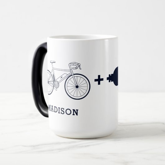 電気パーソナライズされた自転車で自転車が楽しい モーフィングマグカップ (正面左)