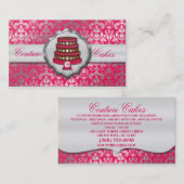 電気ピンクのケーキのオートクチュールの派手なダマスク織のベーカリー 名刺 (正面/裏面)