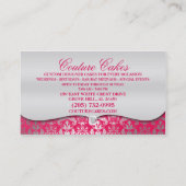 電気ピンクのケーキのオートクチュールの派手なダマスク織のベーカリー 名刺 (裏面)