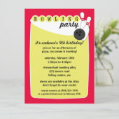 電気ピンクのレトロのボーリング場のボーリングの誕生日 招待状 (スタンド正面)