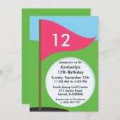 電気ピンクレッツボギーミニゴルフの誕生日パーティー 招待状 (正面/裏面)