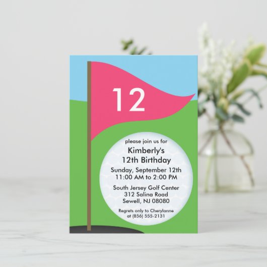 電気ピンクレッツボギーミニゴルフの誕生日パーティー 招待状 (スタンド正面)