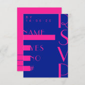 電気ブルーホットピンクトレンディーウェディングモダンRSVP 招待状 (正面/裏面)