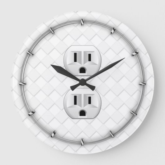 電気プラグ壁コンセントカスタマイズおもしろい ラージ壁時計 (正面)