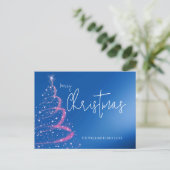 電気モダン青クリスマスツリー ポストカード (スタンド正面)