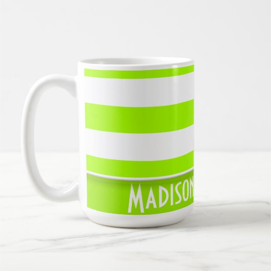 電気ライムグリーンのストライプ; パーソナライズ コーヒーマグカップ (左)
