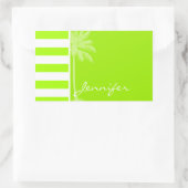 電気ライム水平ストライプ；手のひら 長方形シール (バッグ)