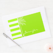 電気ライム水平ストライプ；手のひら 長方形シール (封筒)