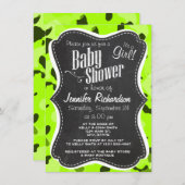 電気ライム迷彩柄;カモフラージュ;チョークルック 招待状 (正面/裏面)