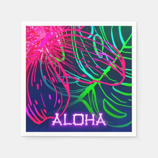電気ルアウ（ハワイ式宴会）トロピカルナイトネオンアロハパーティー スタンダードカクテルナプキン (正面)
