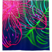 電気ルアウ（ハワイ式宴会）トロピカルナイトネオンアロハ シャワーカーテン (正面)