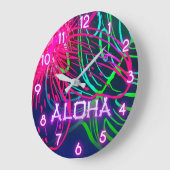 電気ルアウ(ハワイ式宴会)熱帯夜ネオンのアロハ楽園 ラージ壁時計 (傾斜)