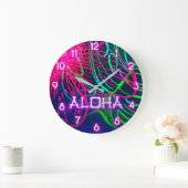 電気ルアウ(ハワイ式宴会)熱帯夜ネオンのアロハ楽園 ラージ壁時計 (ホーム)
