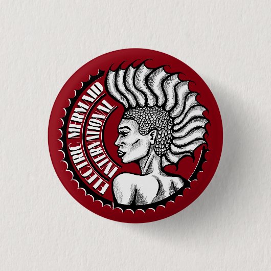 電気人魚の国際的な赤いボタン 缶バッジ (正面)