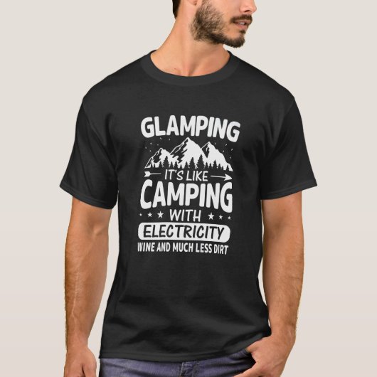 電気付きキャンプみたい グランピング ワイン L Tシャツ (正面)