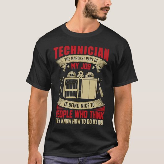 電気作業員のためのエレベーター技術電気技師 Tシャツ (正面)