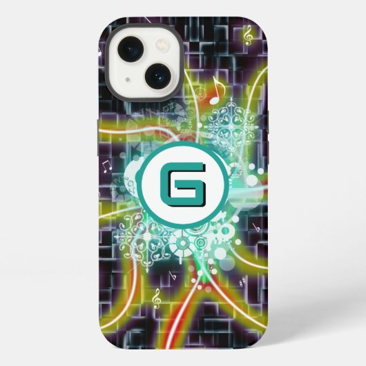 電気光線と音符とカスタムモノグラム iPhoneケース (裏面)