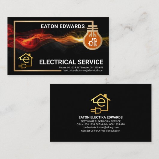 電気回路フレームレッド稲妻 名刺 (正面/裏面)