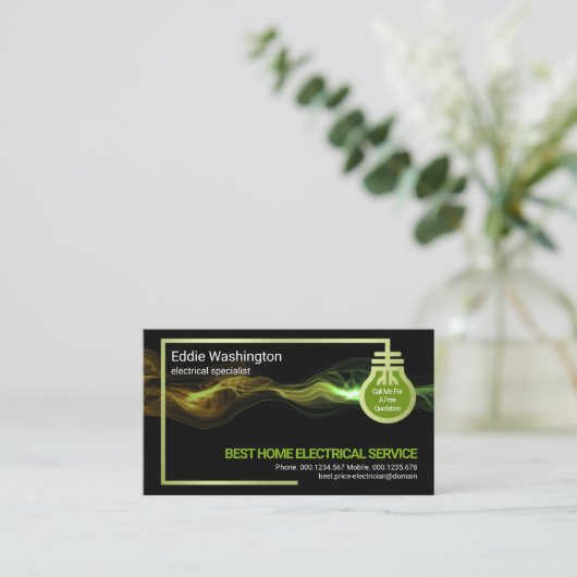 電気回路フレーム緑稲妻電力 名刺 (スタンド正面)