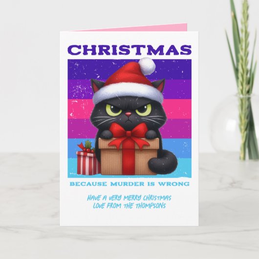 電気嵐の面白い猫 レトロクリスマスの写真 シーズンカード (正面)