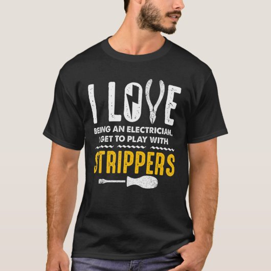 電気工おもしろい技士男性女性線虫 Tシャツ (正面)