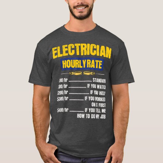 電気工おもしろい時給ラインマンレトロ Tシャツ (正面)