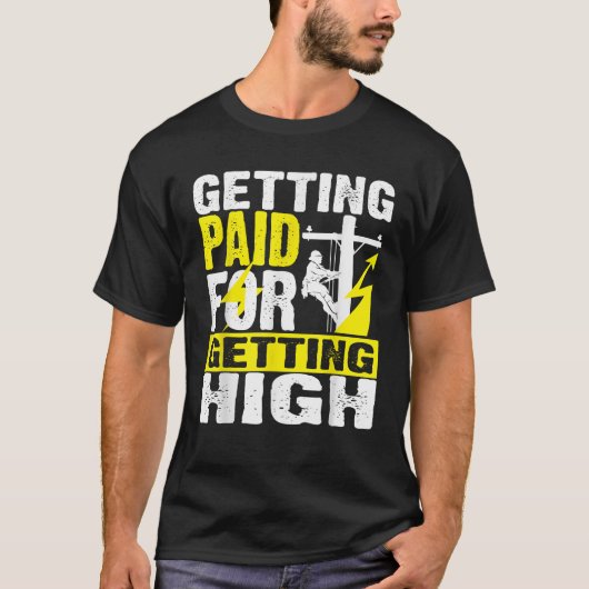 電気工おもしろい社ギフト電気パワーラインマン Tシャツ (正面)