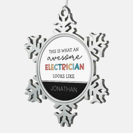 電気工パーソナライズされた士のおもしろい贈物 スノーフレークピューターオーナメント (右)