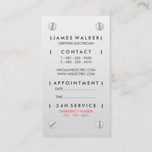 電気工モダンシンプル社の白いコンセント 予約カード (裏面)