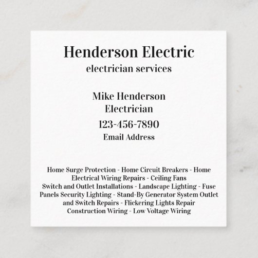 電気工モダン業ユニークカード スクエア名刺 (裏面)