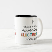 電気工事士おもしろい向け電気工事士ギフト ツートーンマグカップ (正面右)
