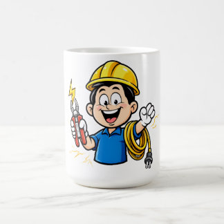 電気工事士のマスコットキャラクター 雷のカートゥーンアート コーヒーマグカップ