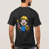 電気工事士のマスコットキャラクター 雷のカートゥーンアート Tシャツ (裏面)