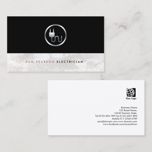 電気工事士はっきりしたシルバー電気プラグのアイコエレガントン 名刺 (正面/裏面)