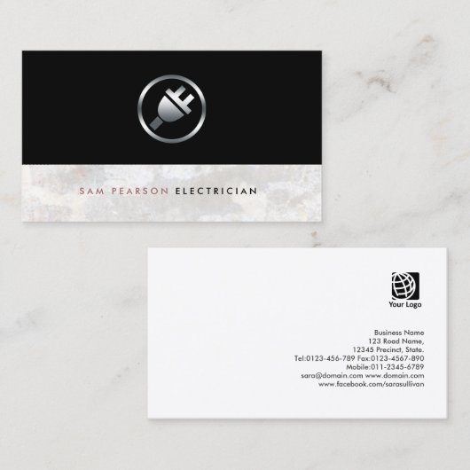 電気工事士はっきりしたシルバー電気プラグのアイコエレガントン 名刺 (正面/裏面)