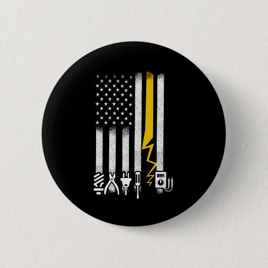 電気工事士米国国旗のツール 缶バッジ (正面)
