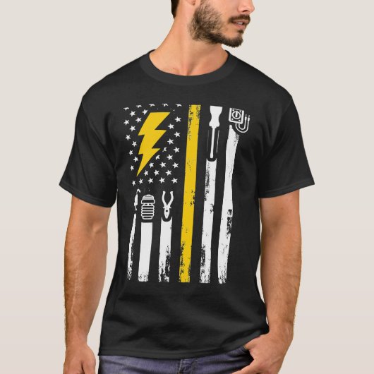 電気工事士米国国旗のツール Tシャツ (正面)