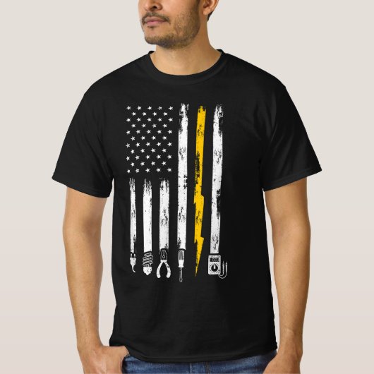 電気工事士米国国旗のツール Tシャツ (正面)