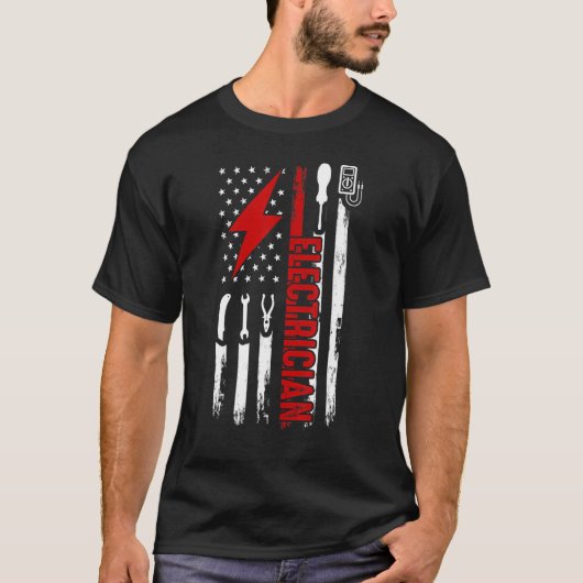 電気工事士米国国旗のツール Tシャツ (正面)