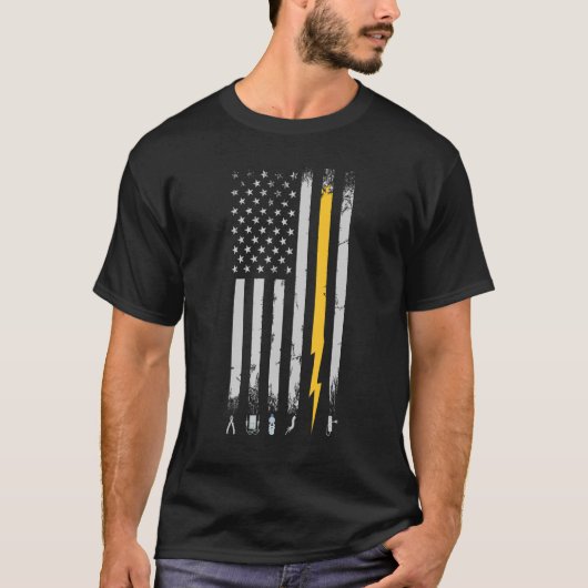 電気工事士米国旗の電気工事士用ツール Tシャツ (正面)