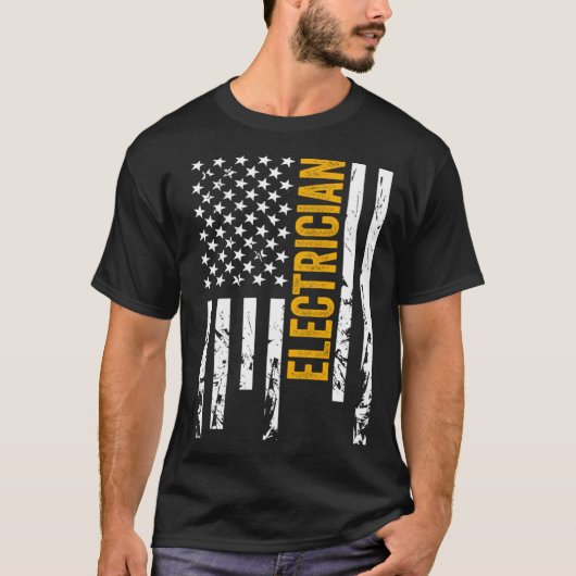 電気工事家米国国旗の愛国的なラインマンUSA F Tシャツ (正面)
