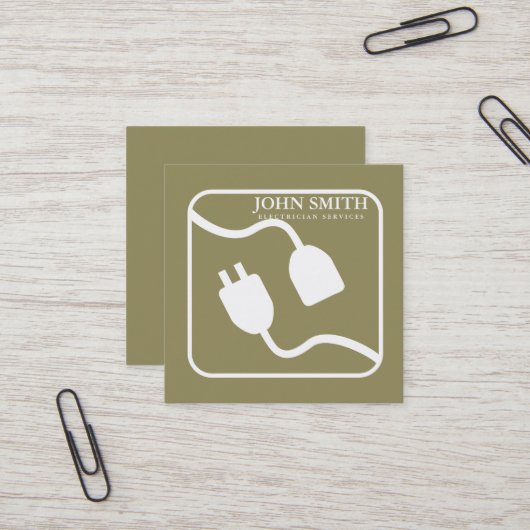 電気工事用モダン延長コードロゴ スクエア名刺 (正面/裏面インサイチュ)