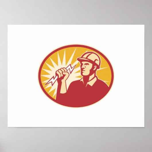 電気工事用電力線作業者稲妻ボルト ポスター (正面)