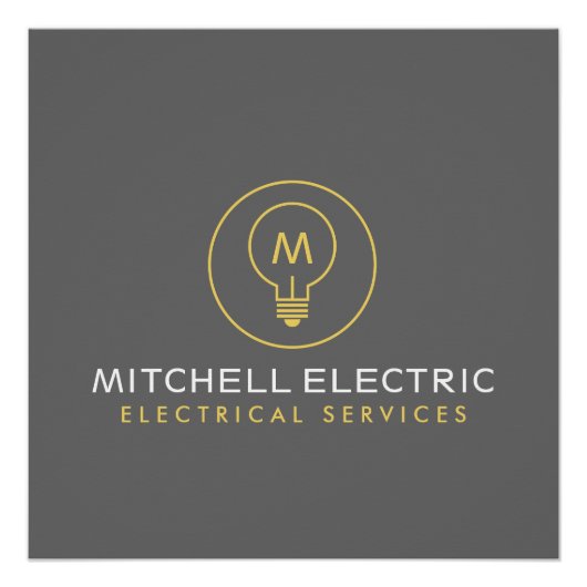 電気工事者向け電球モノグラムロゴ ポスター (正面)